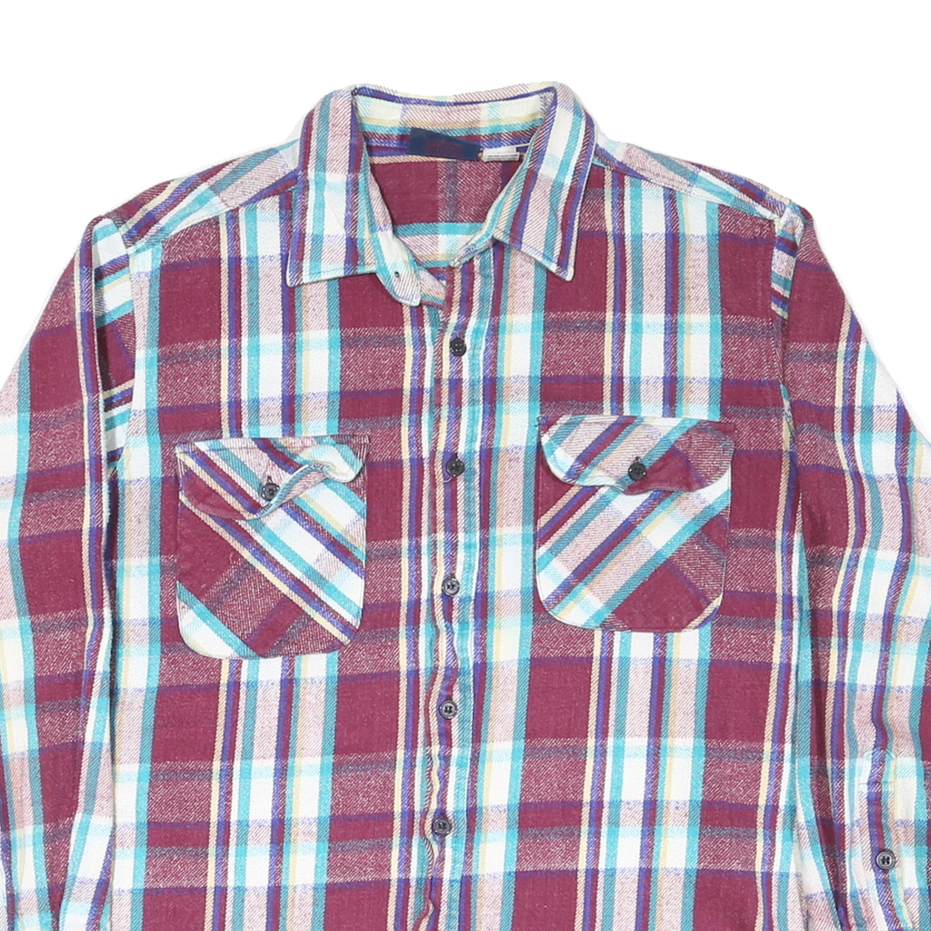 DEKOTA Mens Maroon Blue Check Shirt L Cotton Blend Flannel Casual