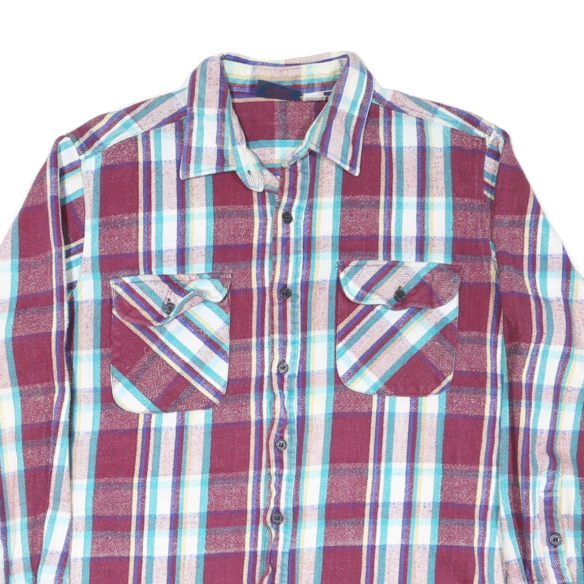 DEKOTA Mens Maroon Blue Check Shirt L Cotton Blend Flannel Casual
