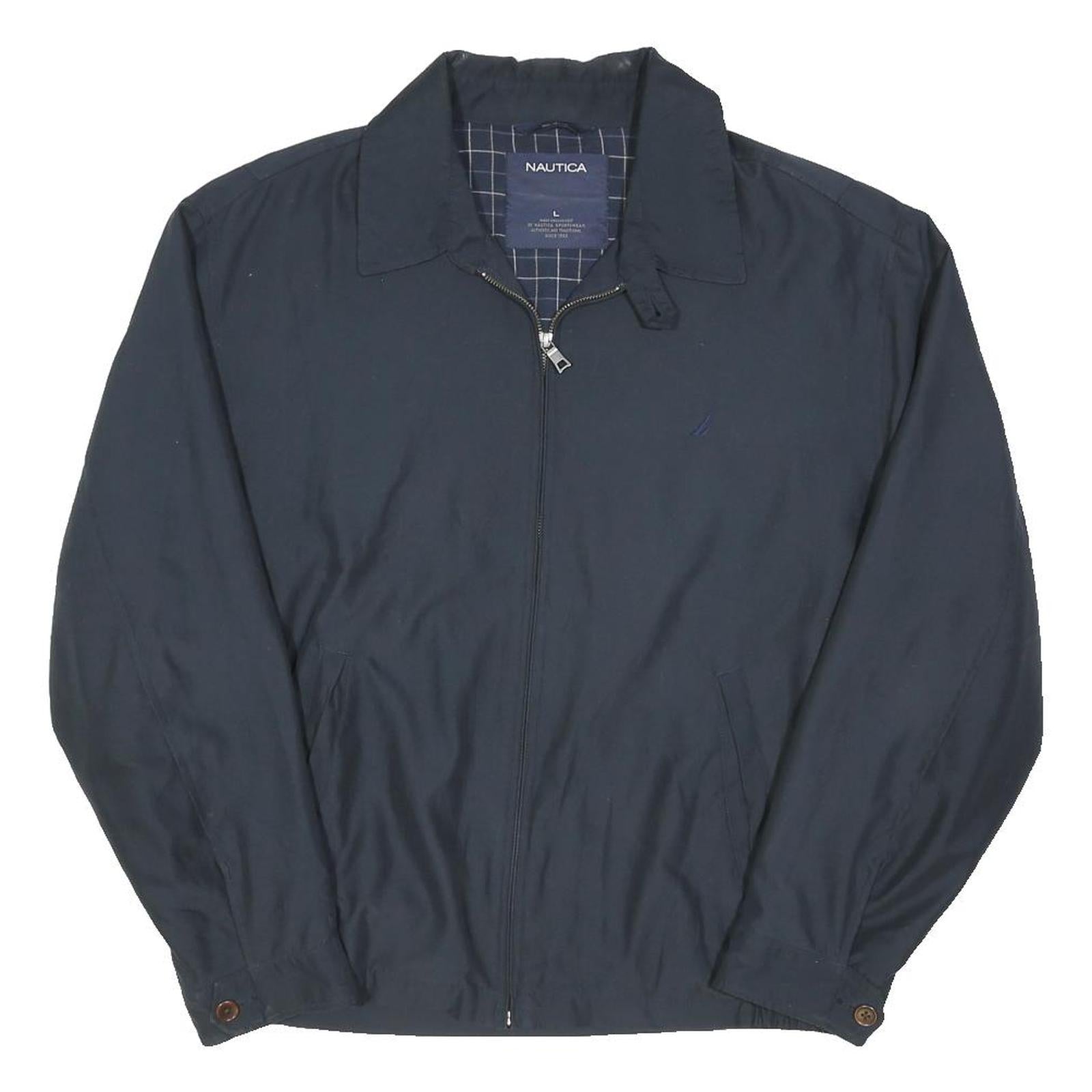 NAUTICA Mens Navy Blue Cotton Blend Zip Jacket L Classic Casual Outerwear