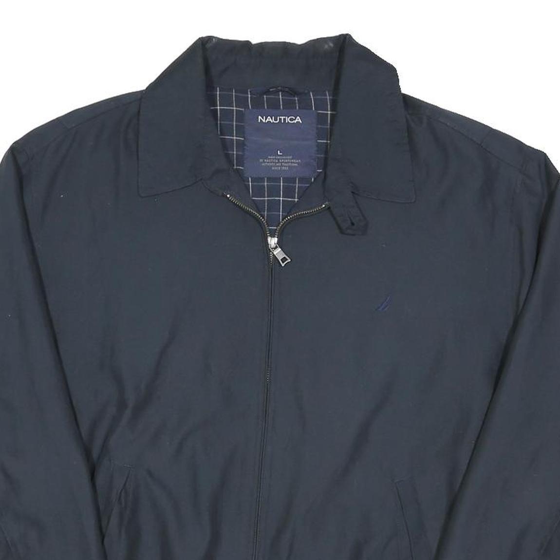 NAUTICA Mens Navy Blue Cotton Blend Zip Jacket L Classic Casual Outerwear