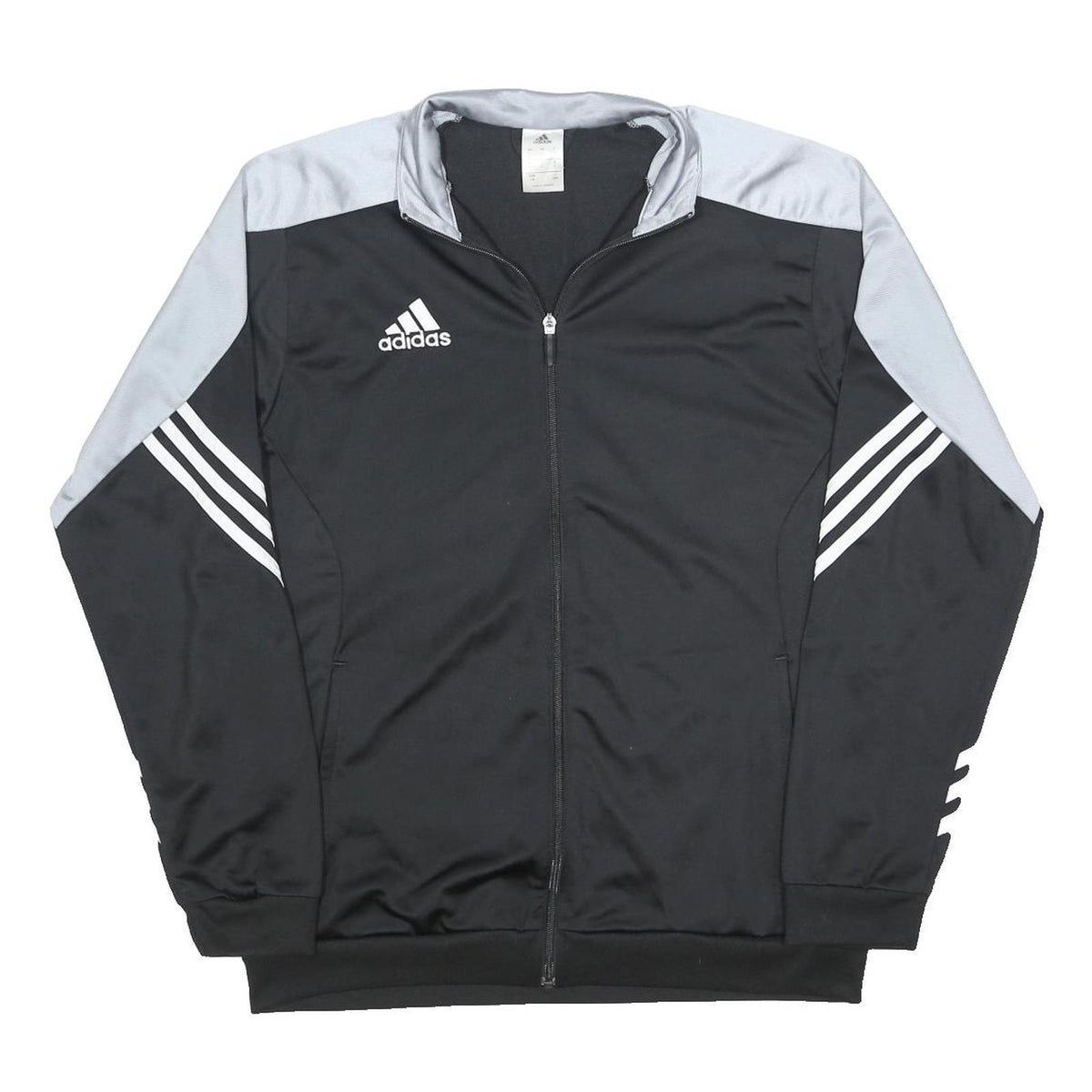 ADIDAS Mens Black & Grey Zip Up Polyester Sports Jacket L Athletic Track