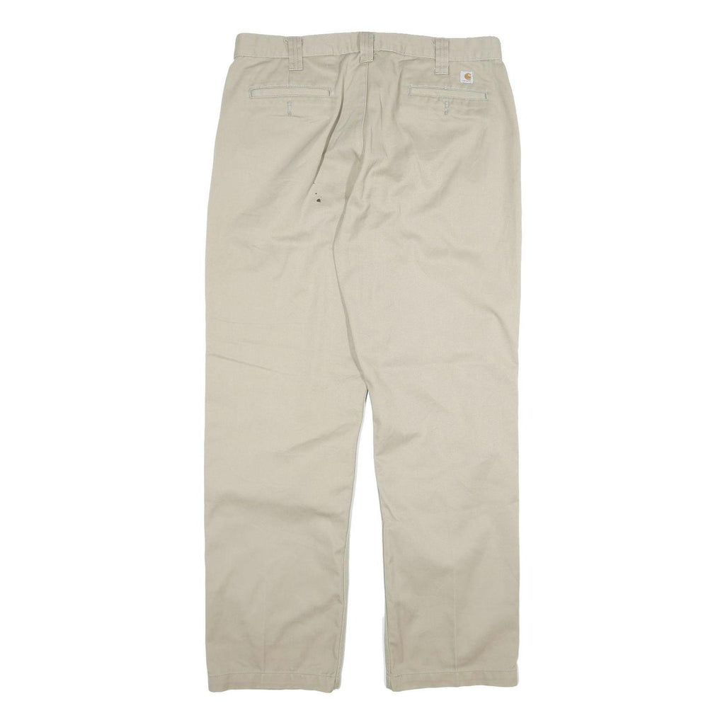 CARHARTT Mens Cotton Blend Beige Relaxed Straight Trousers W36 L34 Durable