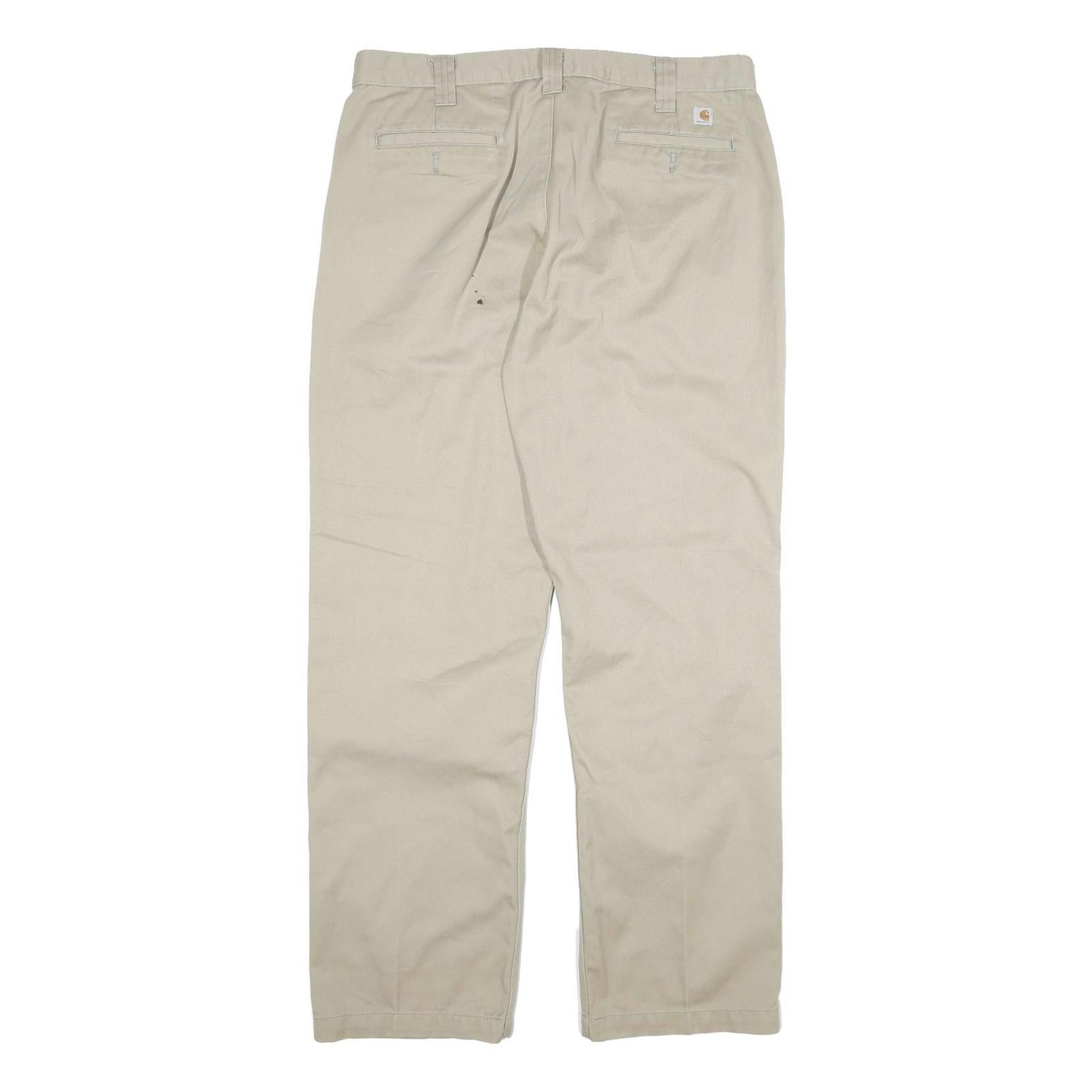 CARHARTT Mens Cotton Blend Beige Relaxed Straight Trousers W36 L34 Durable