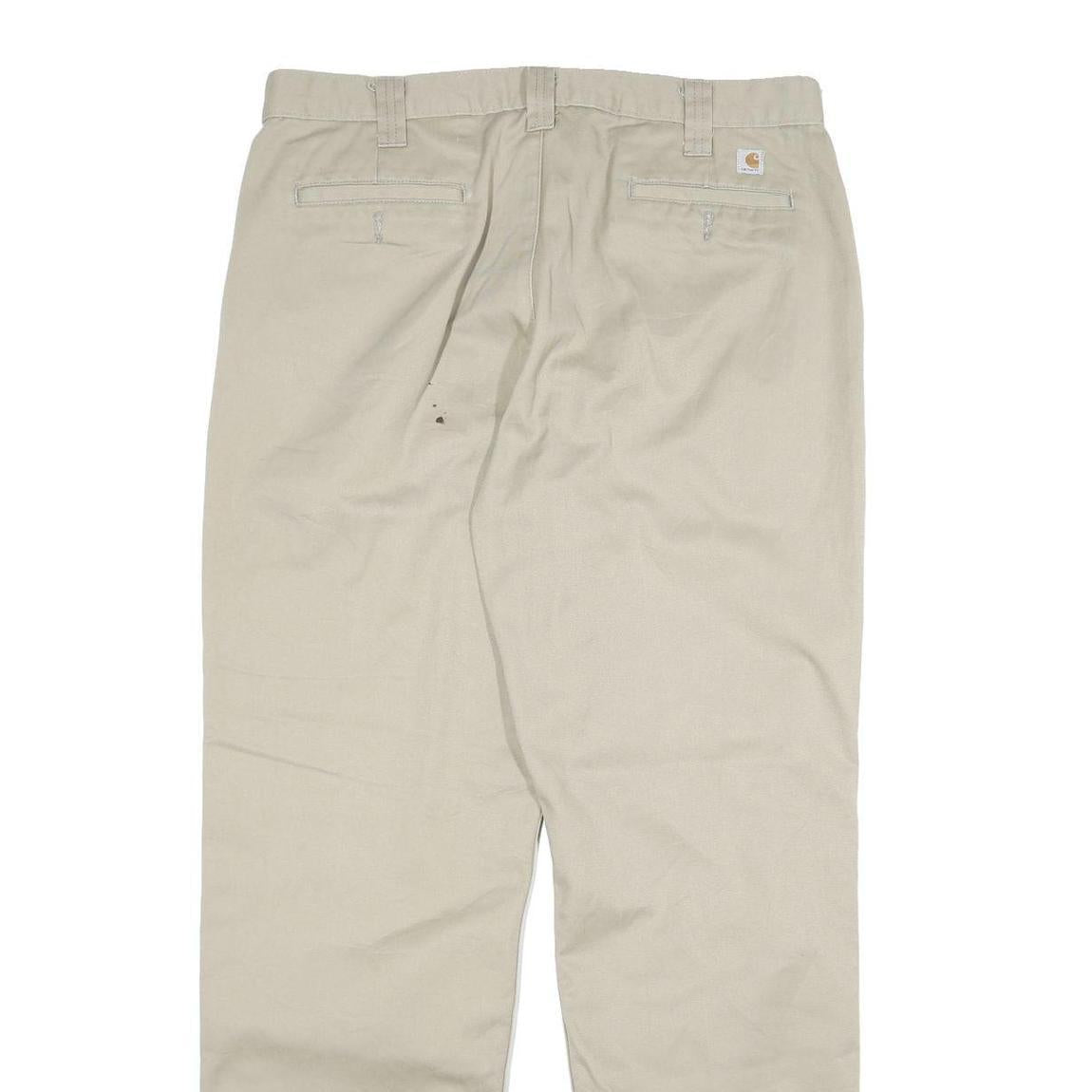 CARHARTT Mens Cotton Blend Beige Relaxed Straight Trousers W36 L34 Durable