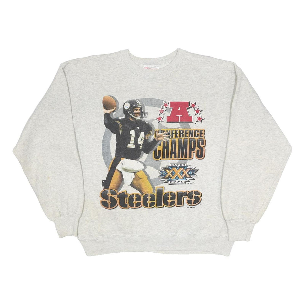 HANES Mens Grey Steelers Crew Neck M Cotton Blend Vintage NFL Sweatshirt