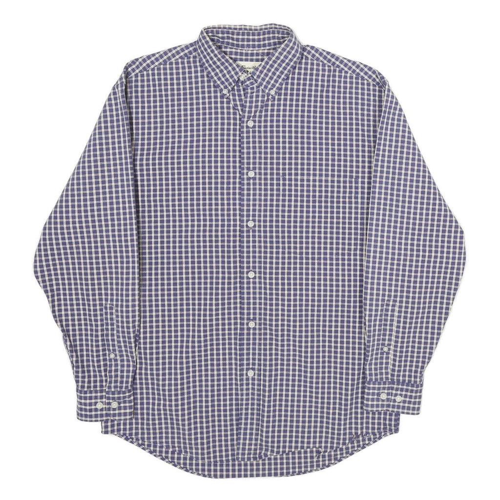 EDDIE BAUER Mens Blue Check Shirt S Button Down Collar Cotton Casual