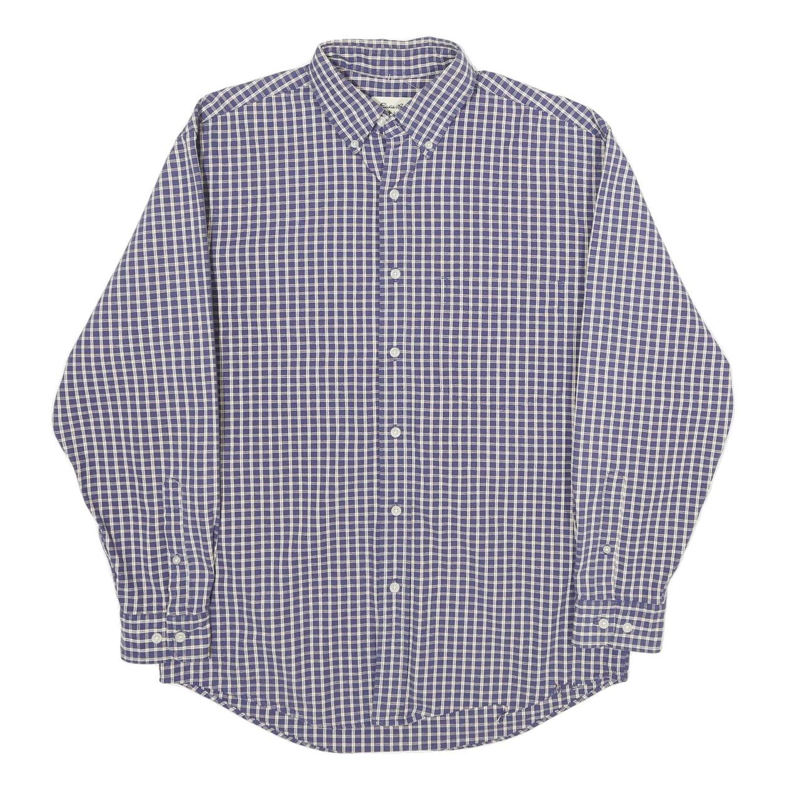 EDDIE BAUER Mens Blue Check Shirt S Button Down Collar Cotton Casual