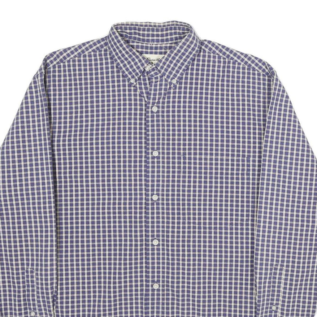 EDDIE BAUER Mens Blue Check Shirt S Button Down Collar Cotton Casual