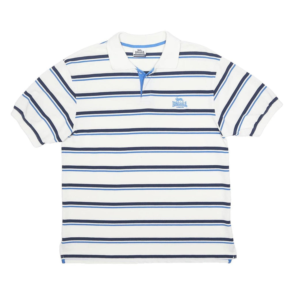 LONSDALE Mens White & Blue Striped Short Sleeve Polo Shirt L