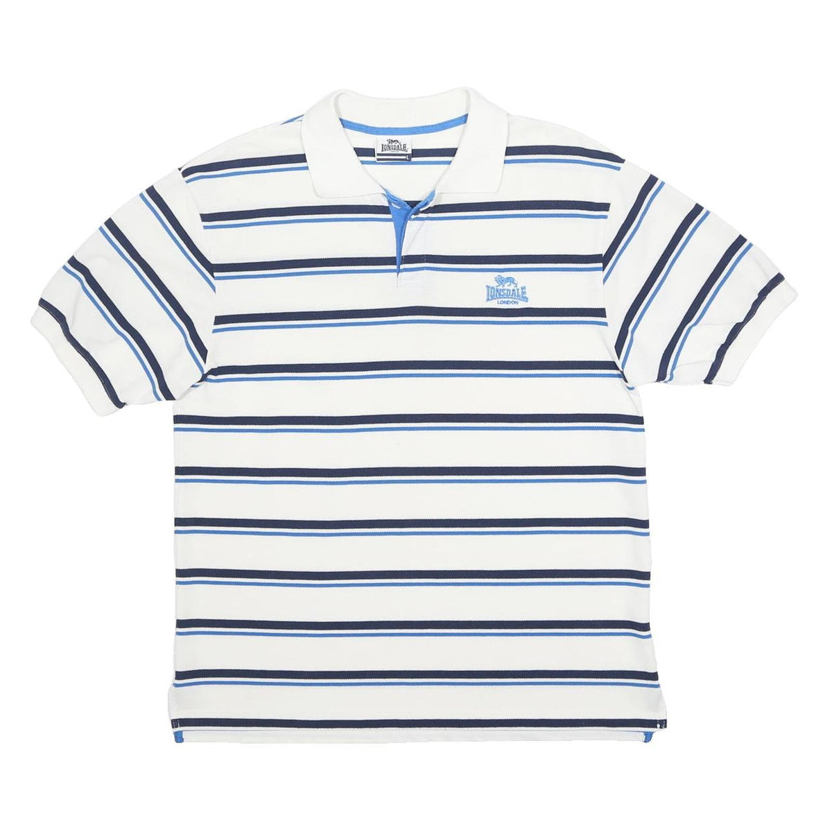 LONSDALE Mens White & Blue Striped Short Sleeve Polo Shirt L