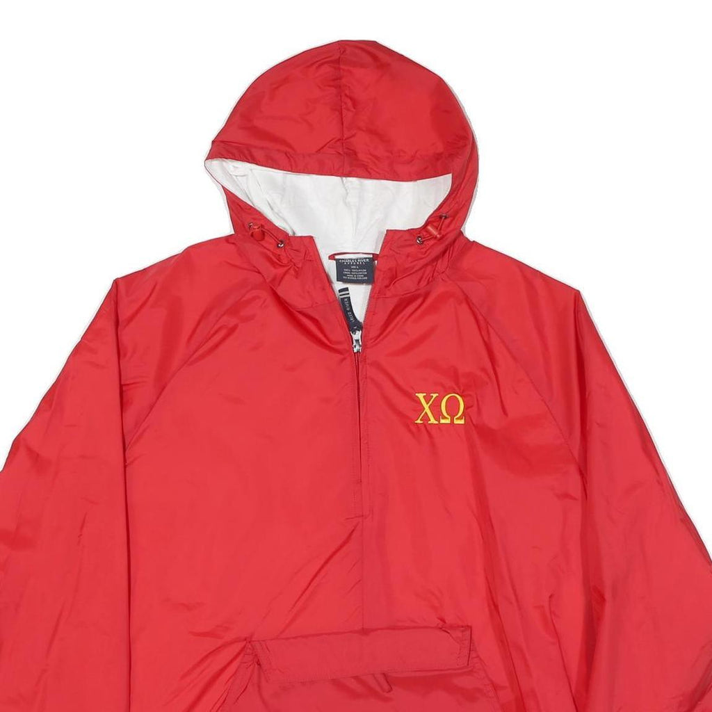 CHARLES RIVER Mens Red Nylon Hooded Jacket L Plain Water Resistant Zip