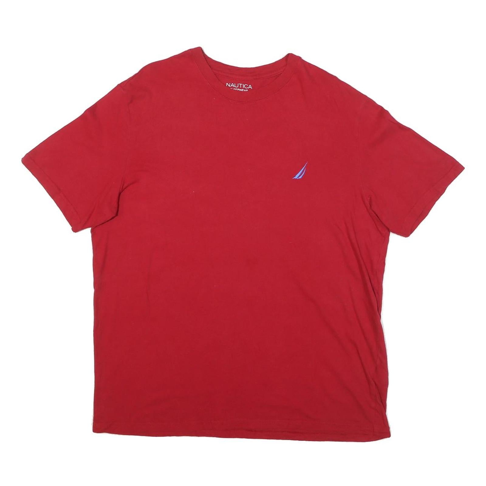 NAUTICA Mens Red Crew Neck T-Shirt L Cotton Blend Short Sleeve Logo Embroidered