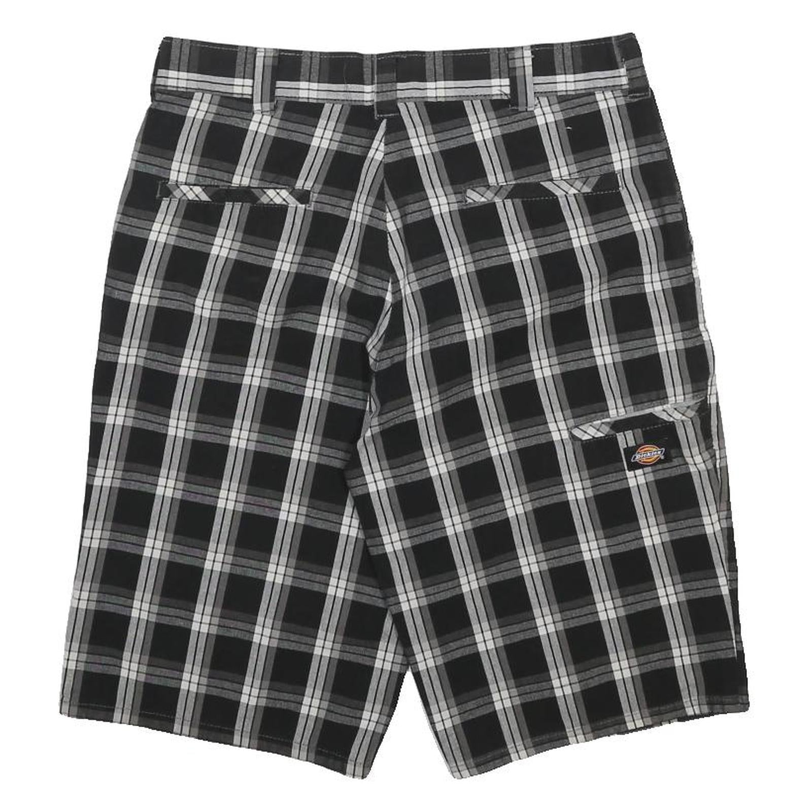 DICKIES Mens Black & Grey Check Casual Shorts M W32 Cotton Blend Comfort Style