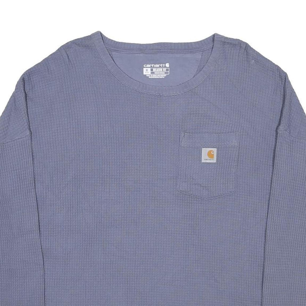 CARHARTT Womens Blue Plain Cotton Waffle Knit Crew Neck Jumper M Casual