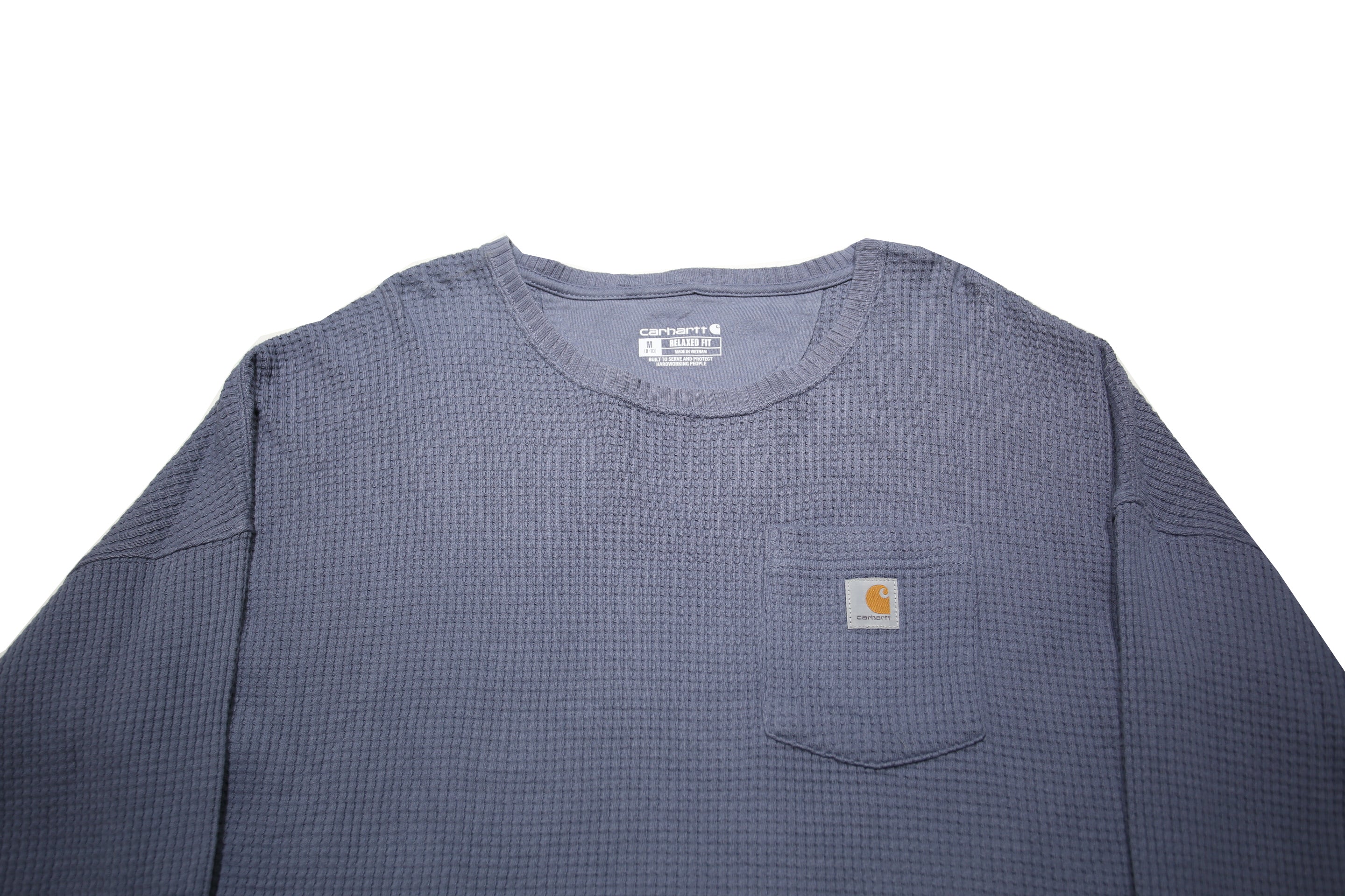 CARHARTT Womens Blue Plain Cotton Waffle Knit Crew Neck Jumper M Casual