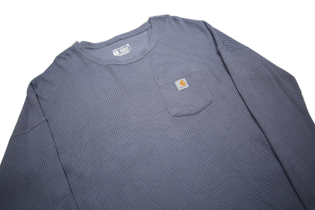 CARHARTT Womens Blue Plain Cotton Waffle Knit Crew Neck Jumper M Casual