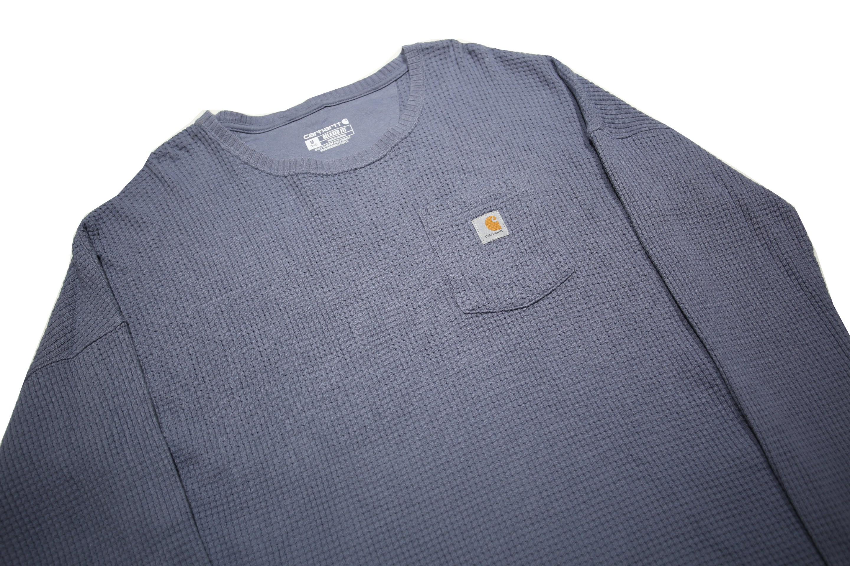 CARHARTT Womens Blue Plain Cotton Waffle Knit Crew Neck Jumper M Casual