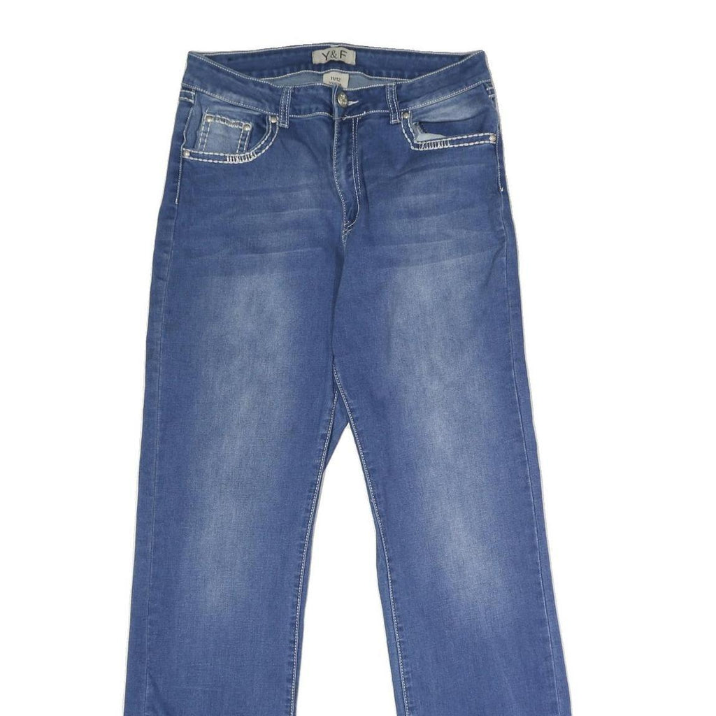 Y&F Womens Regular Fit Blue Denim Jeans Cotton Blend W30 L32 Embroidered Pockets