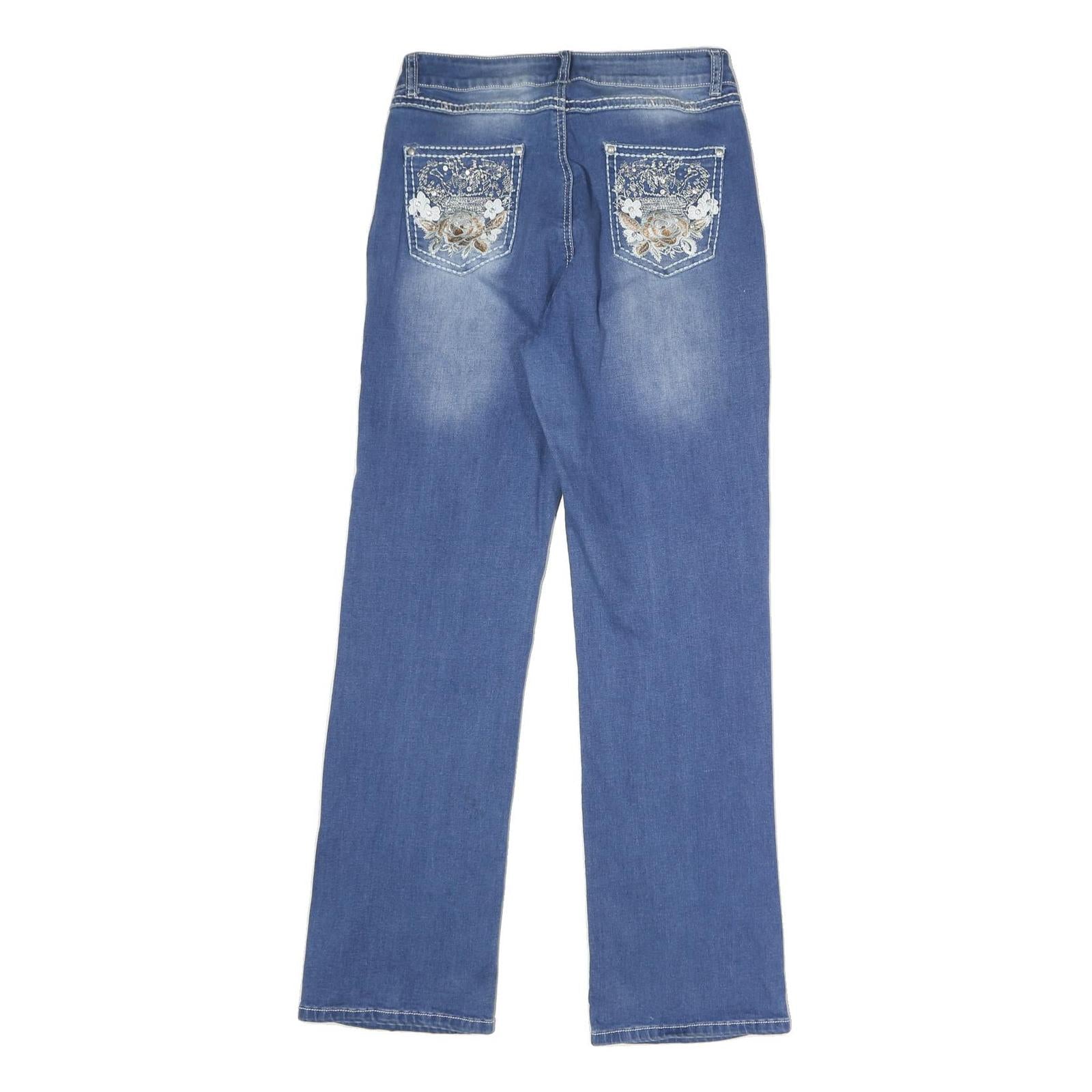 Y&F Womens Regular Fit Blue Denim Jeans Cotton Blend W30 L32 Embroidered Pockets