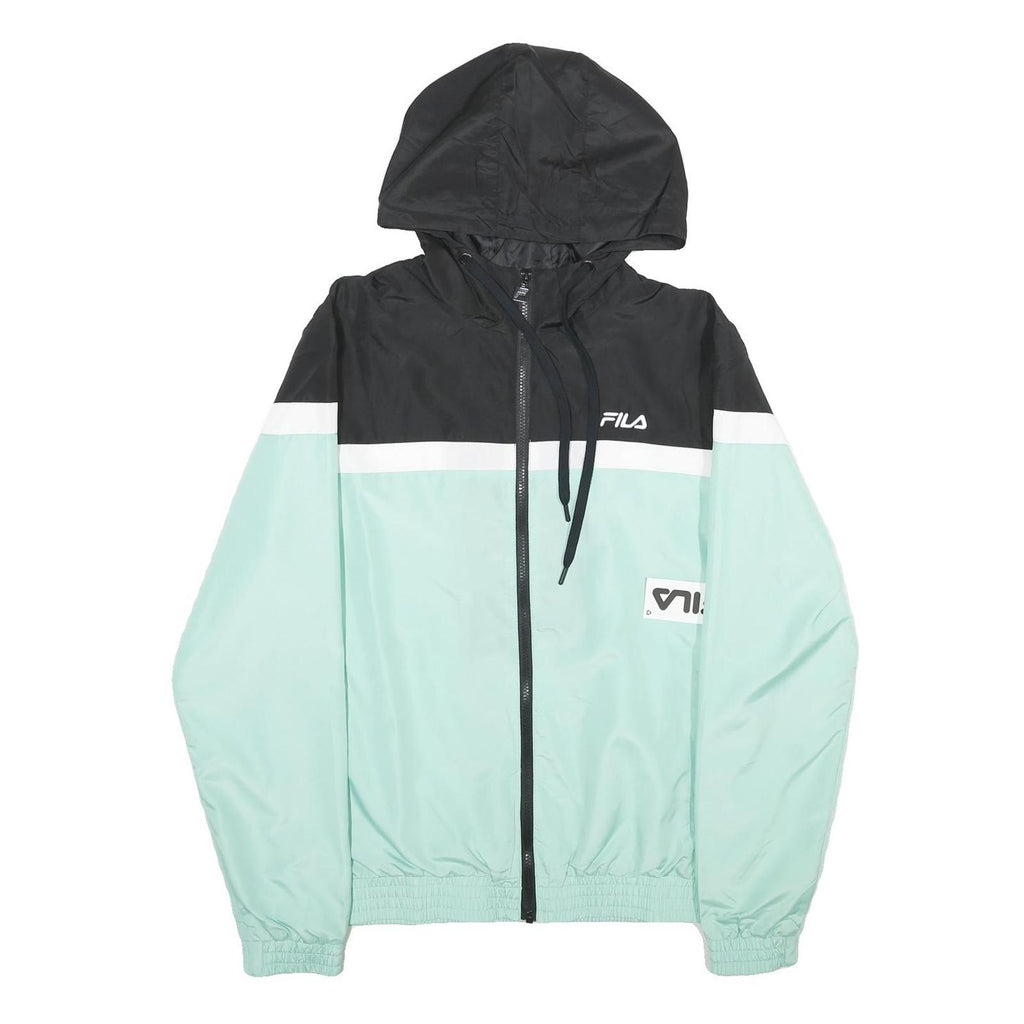 FILA Mens Black & Mint Zip Hooded Windbreaker Jacket L Polyester Sportswear
