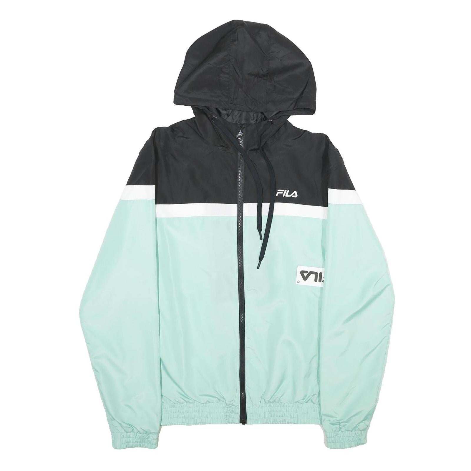 FILA Mens Black & Mint Zip Hooded Windbreaker Jacket L Polyester Sportswear
