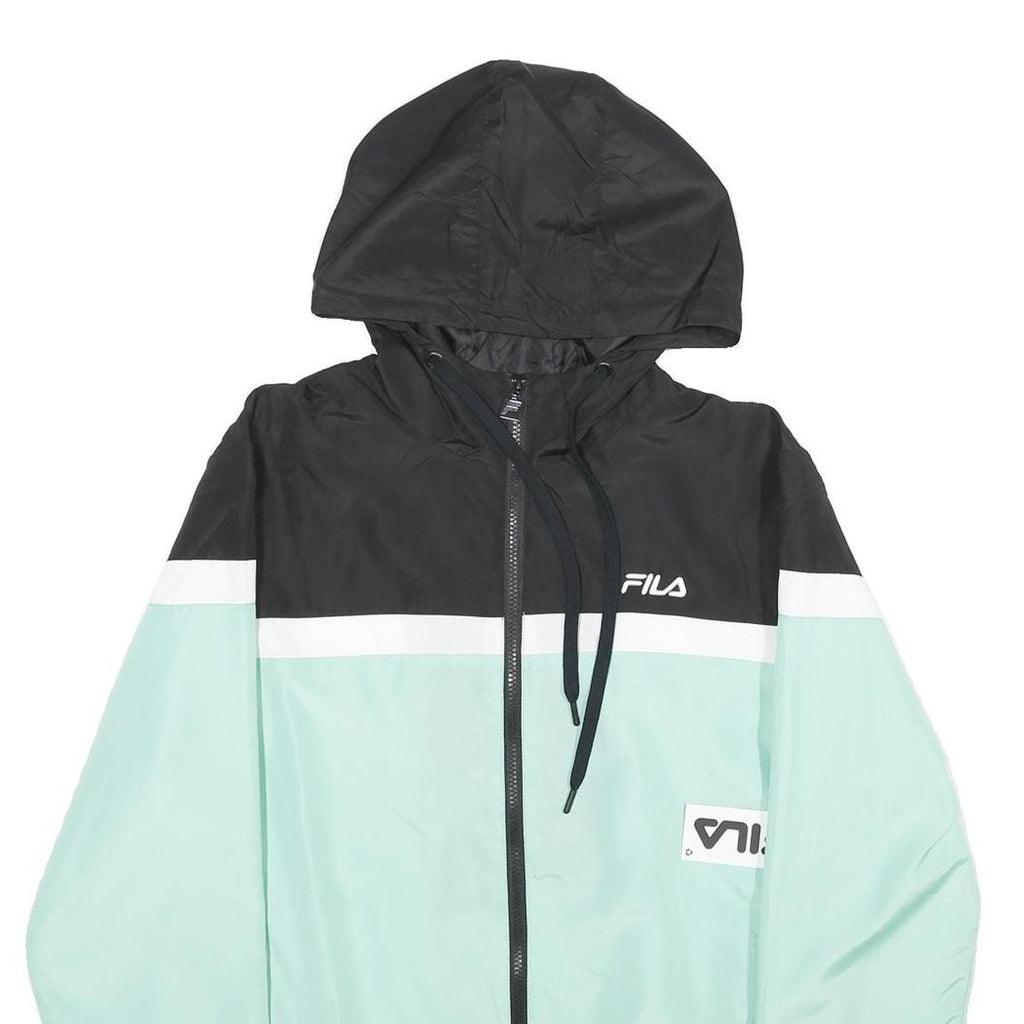 FILA Mens Black & Mint Zip Hooded Windbreaker Jacket L Polyester Sportswear