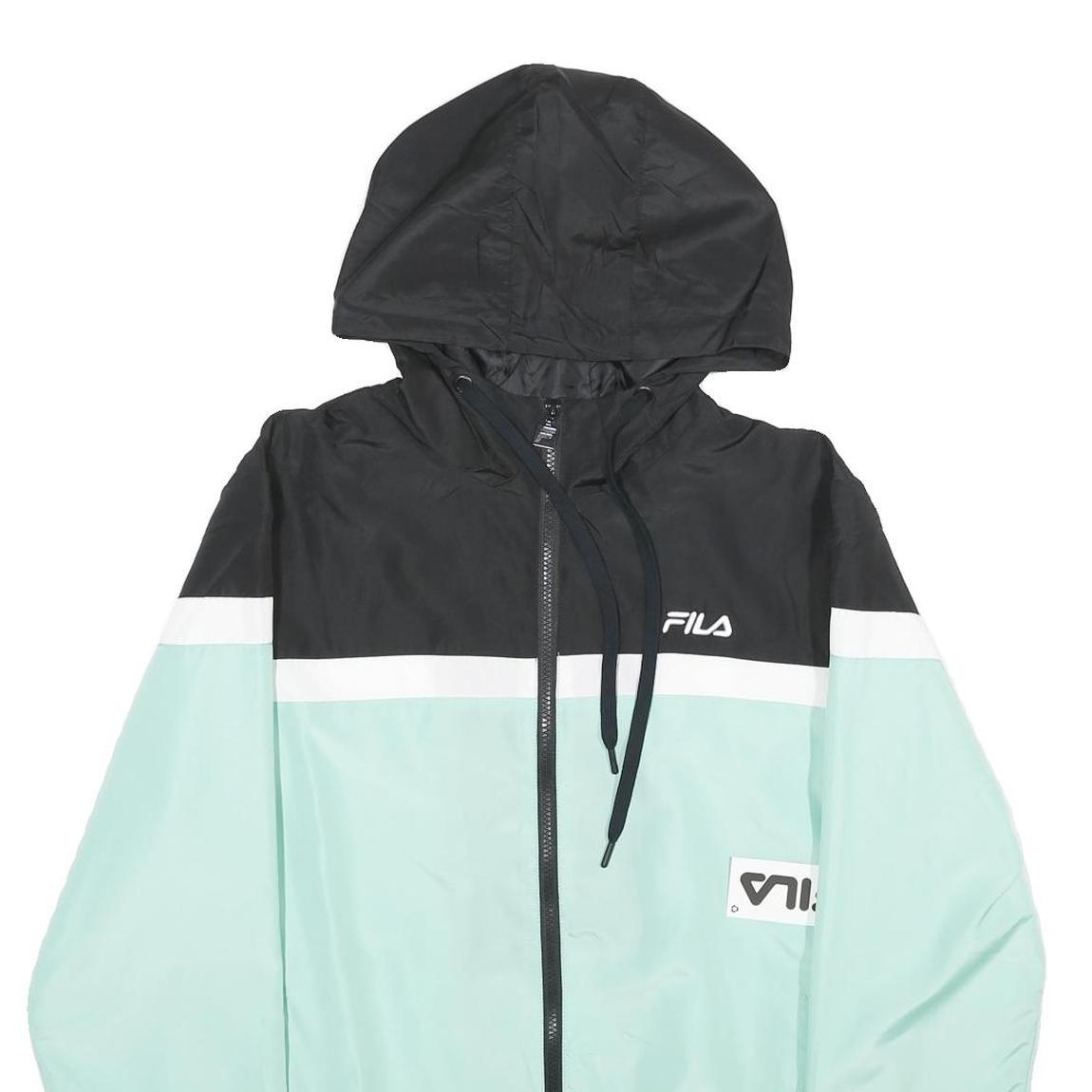 FILA Mens Black & Mint Zip Hooded Windbreaker Jacket L Polyester Sportswear