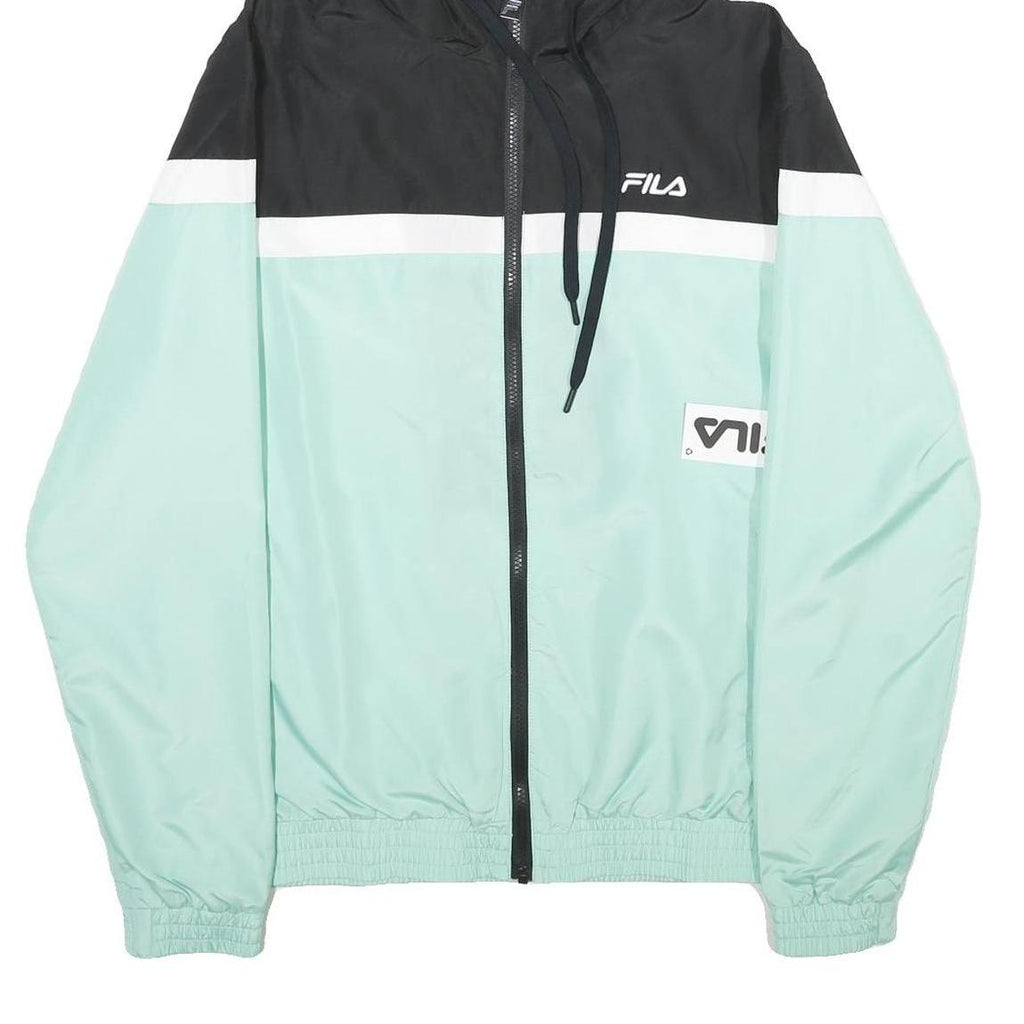 FILA Mens Black & Mint Zip Hooded Windbreaker Jacket L Polyester Sportswear