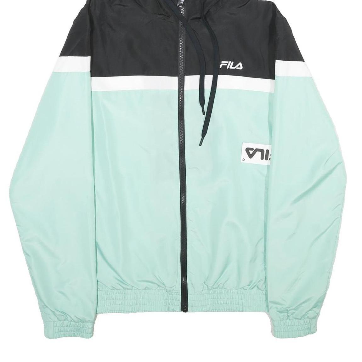 FILA Mens Black & Mint Zip Hooded Windbreaker Jacket L Polyester Sportswear