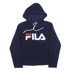 FILA Womens Navy Blue Logo Hoodie Hooded Sweatshirt S Polyester Blend Casual