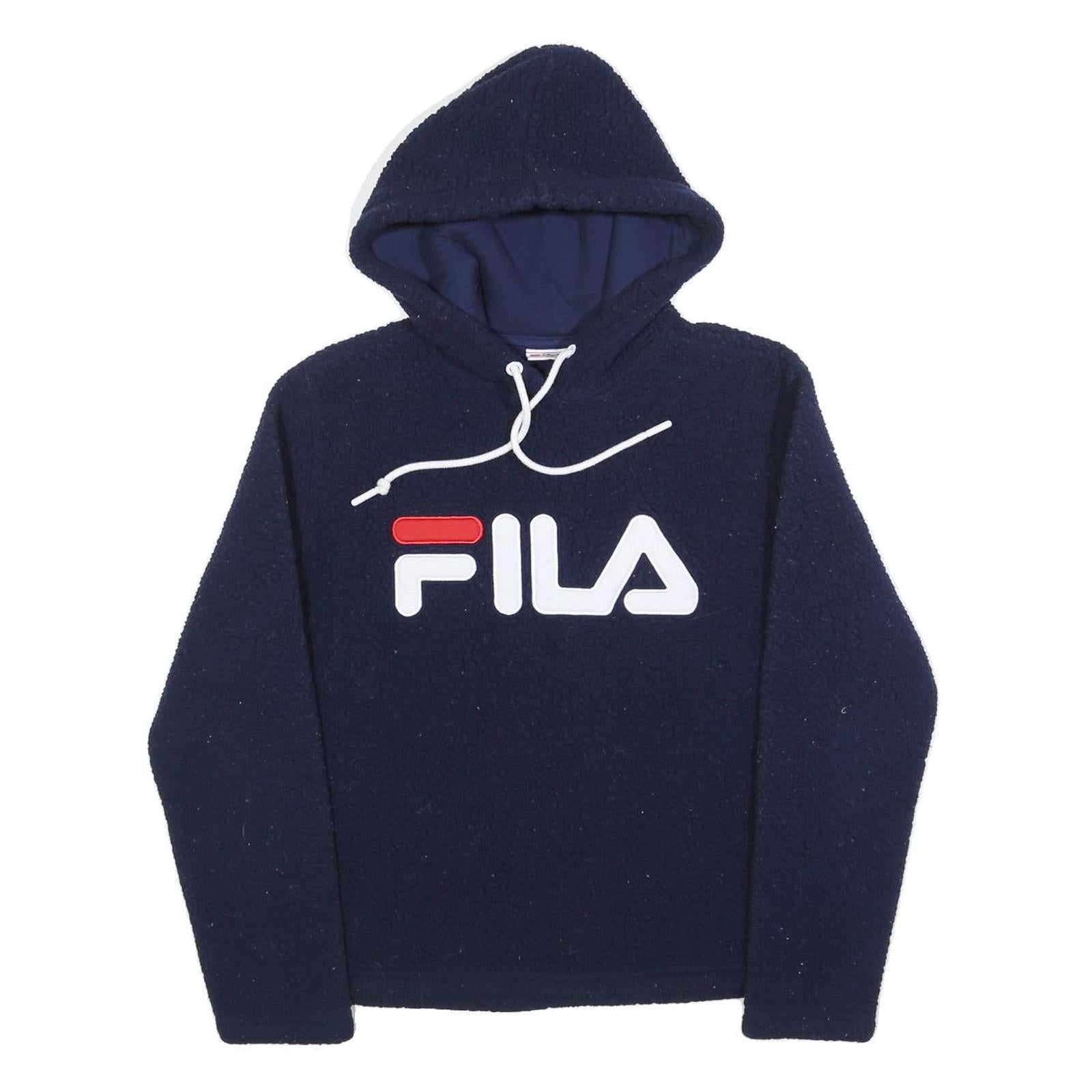 FILA Womens Navy Blue Logo Hoodie Hooded Sweatshirt S Polyester Blend Casual