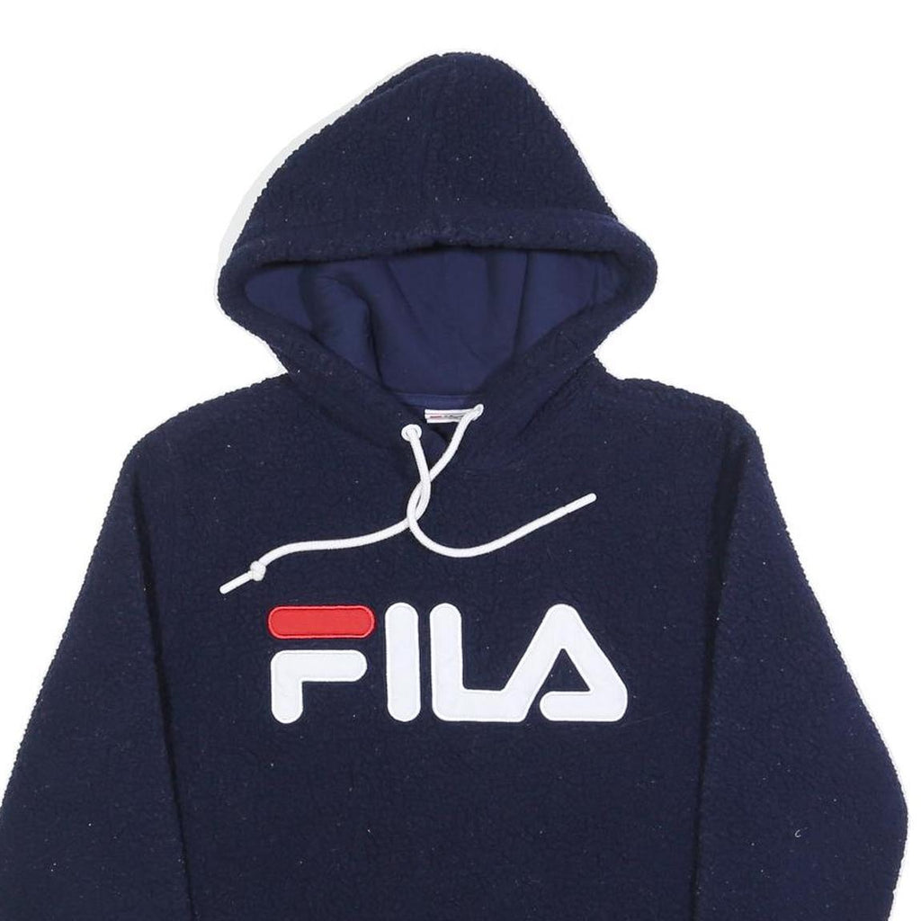 FILA Womens Navy Blue Logo Hoodie Hooded Sweatshirt S Polyester Blend Casual