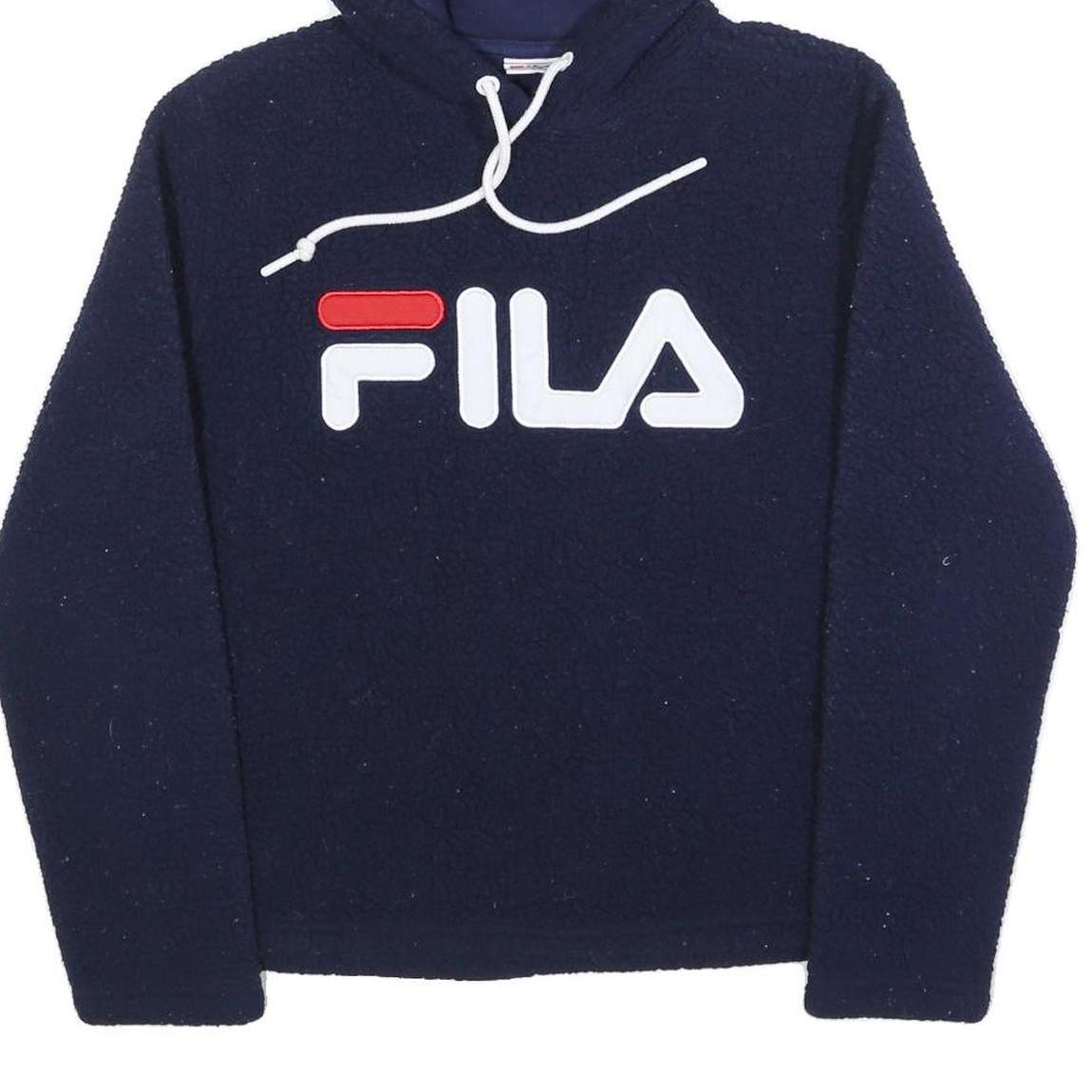 FILA Womens Navy Blue Logo Hoodie Hooded Sweatshirt S Polyester Blend Casual