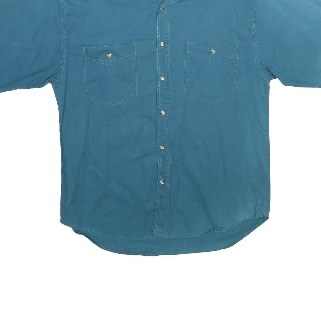 TIMBER TRAIL Mens Blue Shirt L Short Sleeve Cotton Casual Pocket Button