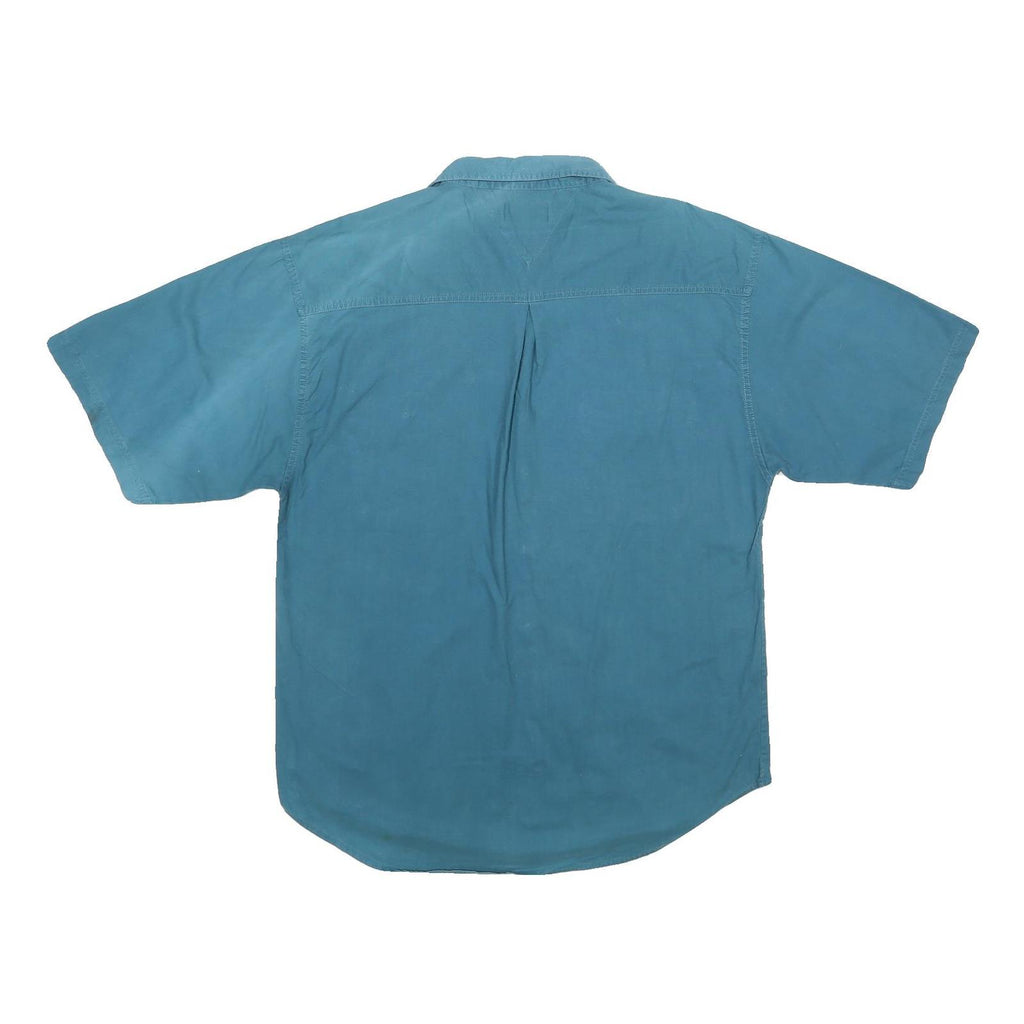 TIMBER TRAIL Mens Blue Shirt L Short Sleeve Cotton Casual Pocket Button