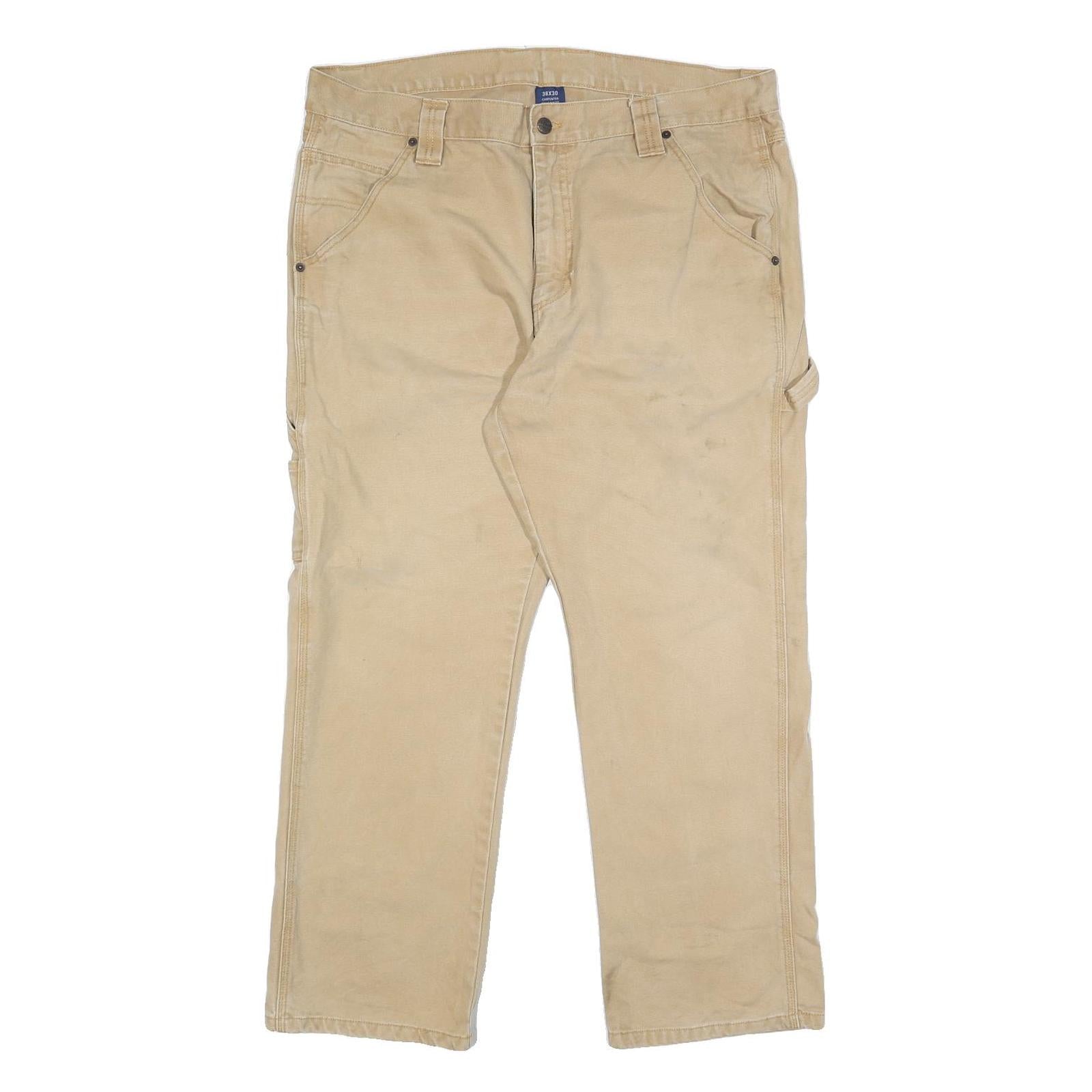 RK BRAND Mens Cotton Beige Relaxed Leg Trousers W38 L30 Casual Work Pants