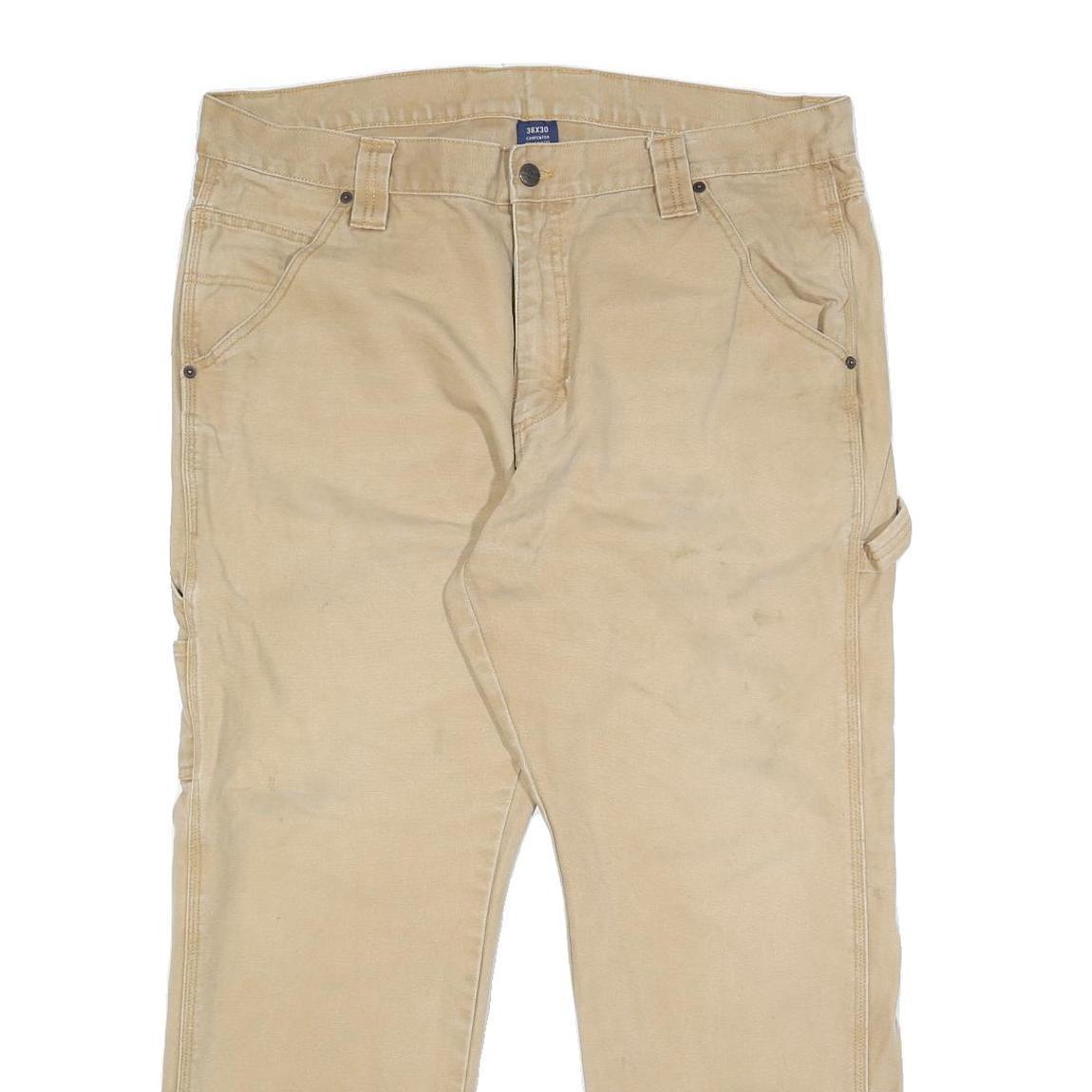 RK BRAND Mens Cotton Beige Relaxed Leg Trousers W38 L30 Casual Work Pants