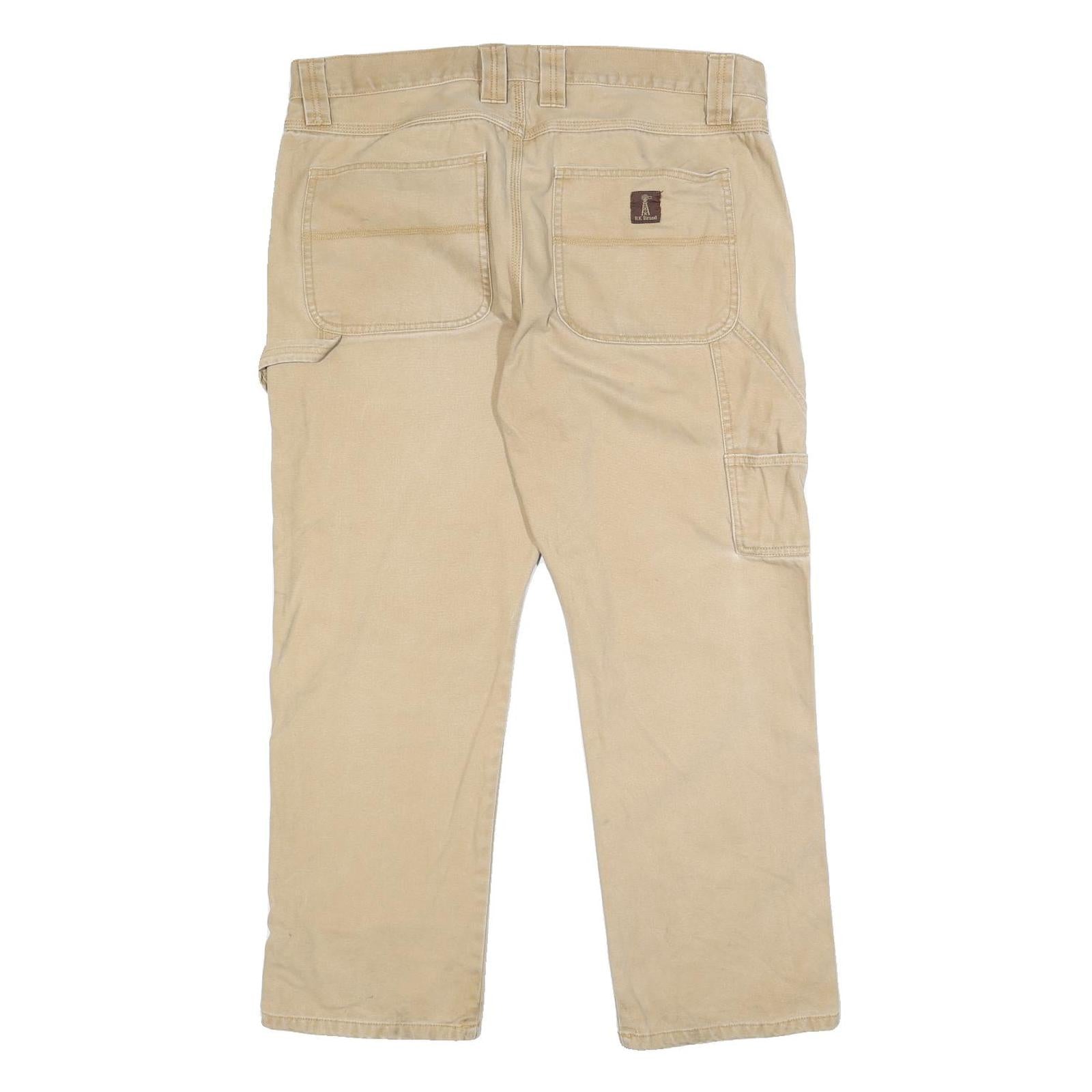 RK BRAND Mens Cotton Beige Relaxed Leg Trousers W38 L30 Casual Work Pants