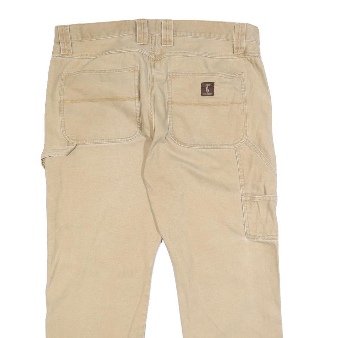 RK BRAND Mens Cotton Beige Relaxed Leg Trousers W38 L30 Casual Work Pants