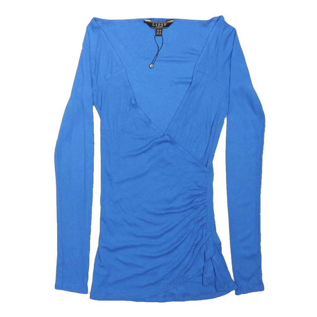 LIPSY Womens Blue Wrap Top Long Sleeve V-Neck UK 12 Ruched Side Stylish