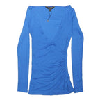 LIPSY Womens Blue Wrap Top Long Sleeve V-Neck UK 12 Ruched Side Stylish