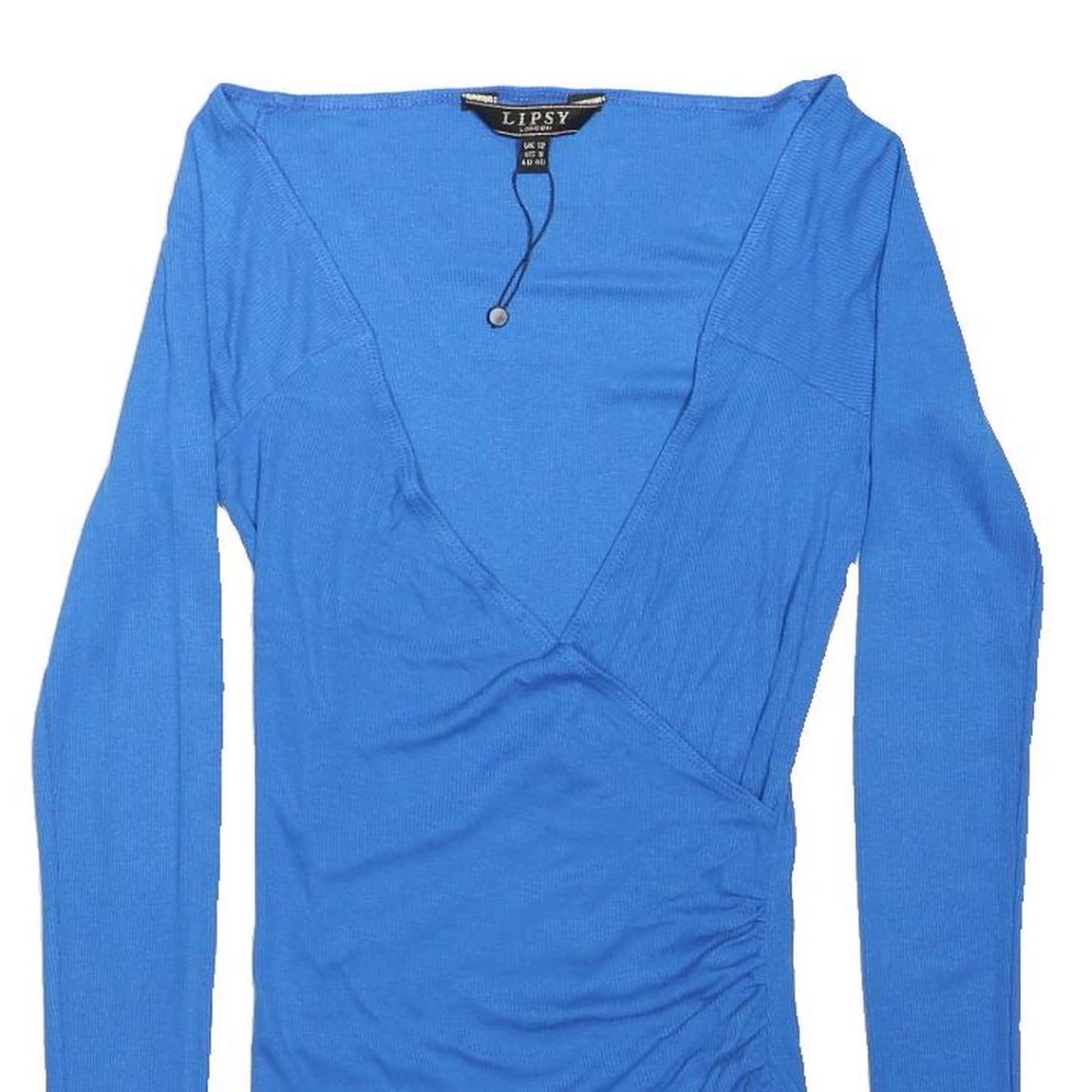 LIPSY Womens Blue Wrap Top Long Sleeve V-Neck UK 12 Ruched Side Stylish