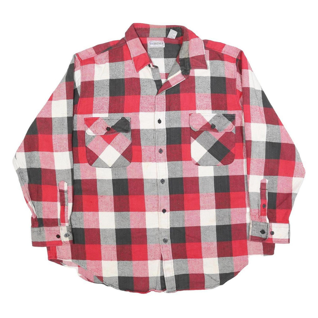 FIVE BROTHER Mens Red Black & White Check Shirt 2XL Cotton Blend Casual Workwear
