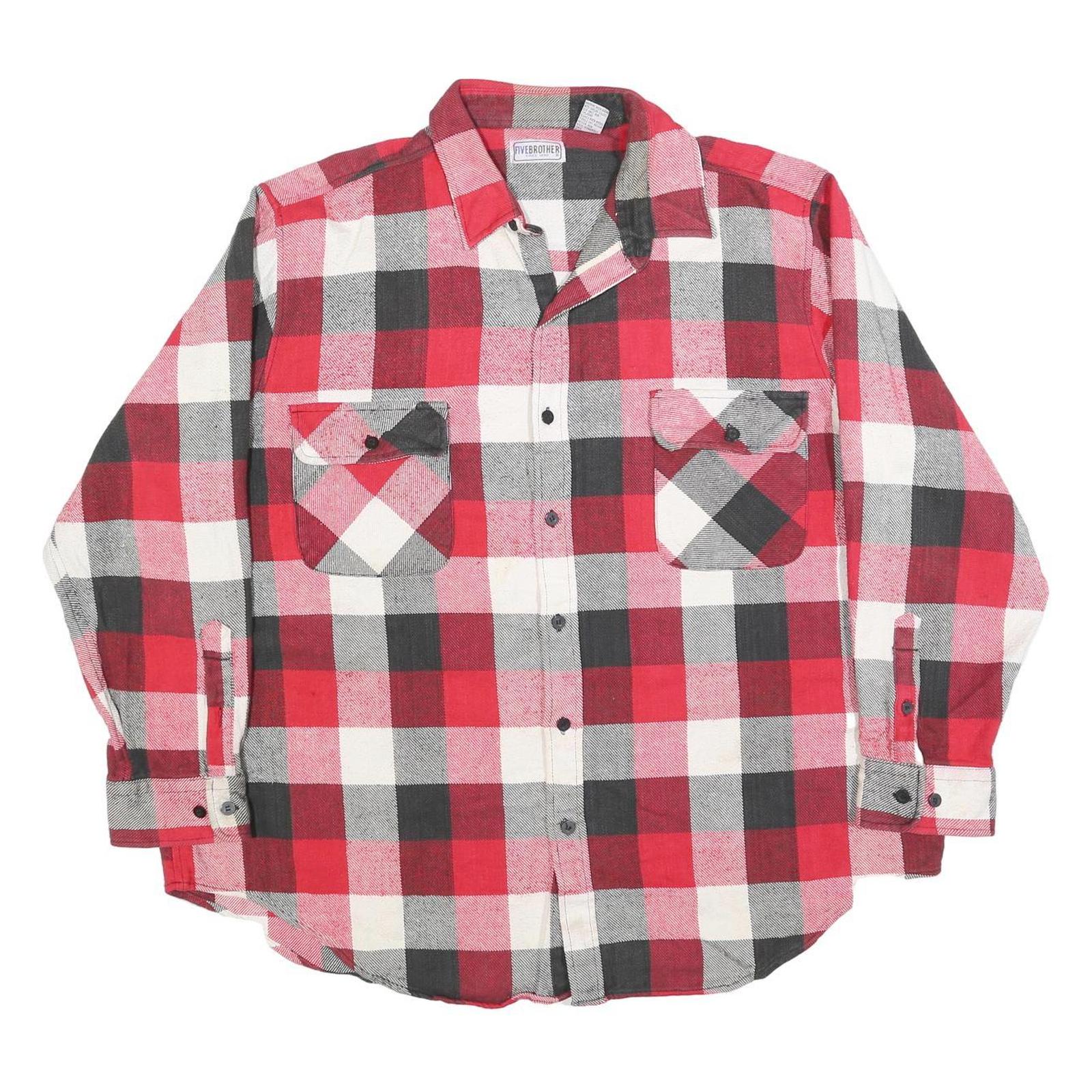 FIVE BROTHER Mens Red Black & White Check Shirt 2XL Cotton Blend Casual Workwear