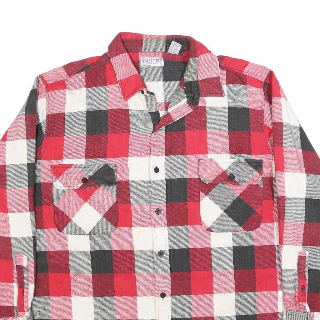 FIVE BROTHER Mens Red Black & White Check Shirt 2XL Cotton Blend Casual Workwear