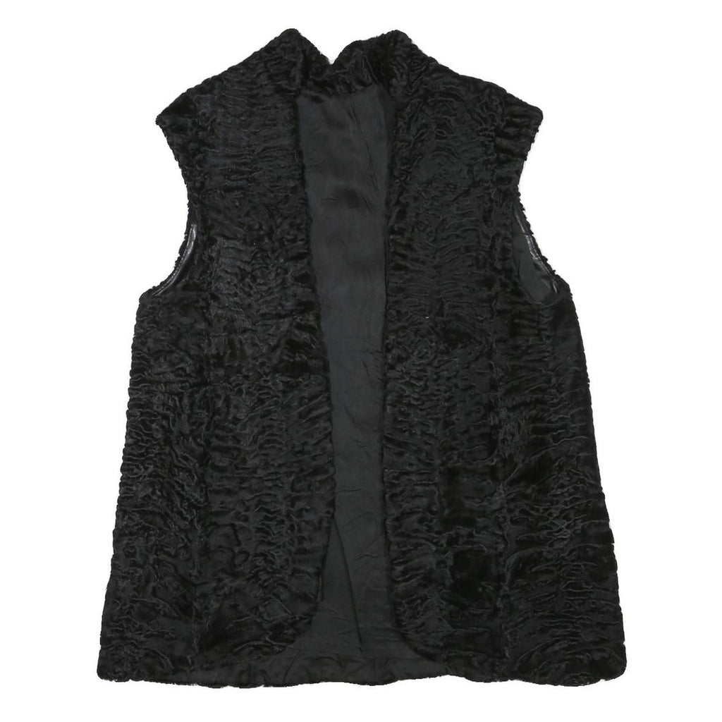 Womens Black Faux Fur Sleeveless Jacket M Polyester Blend Plush Warm Soft