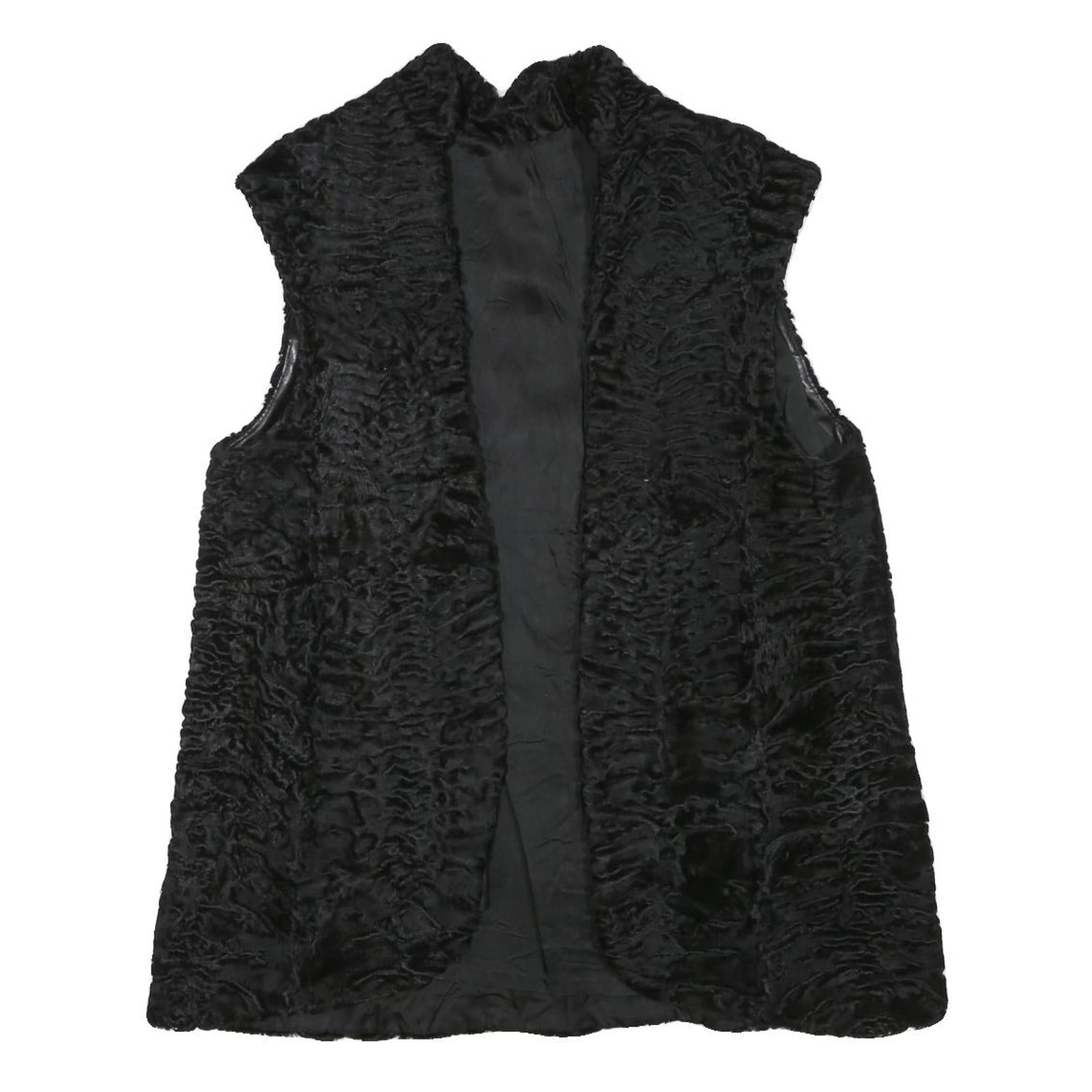 Womens Black Faux Fur Sleeveless Jacket M Polyester Blend Plush Warm Soft