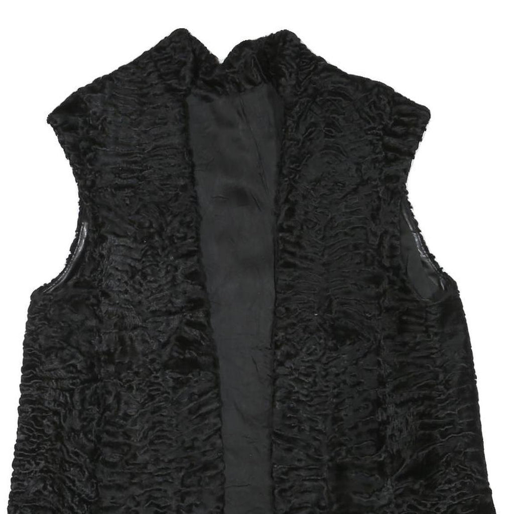 Womens Black Faux Fur Sleeveless Jacket M Polyester Blend Plush Warm Soft
