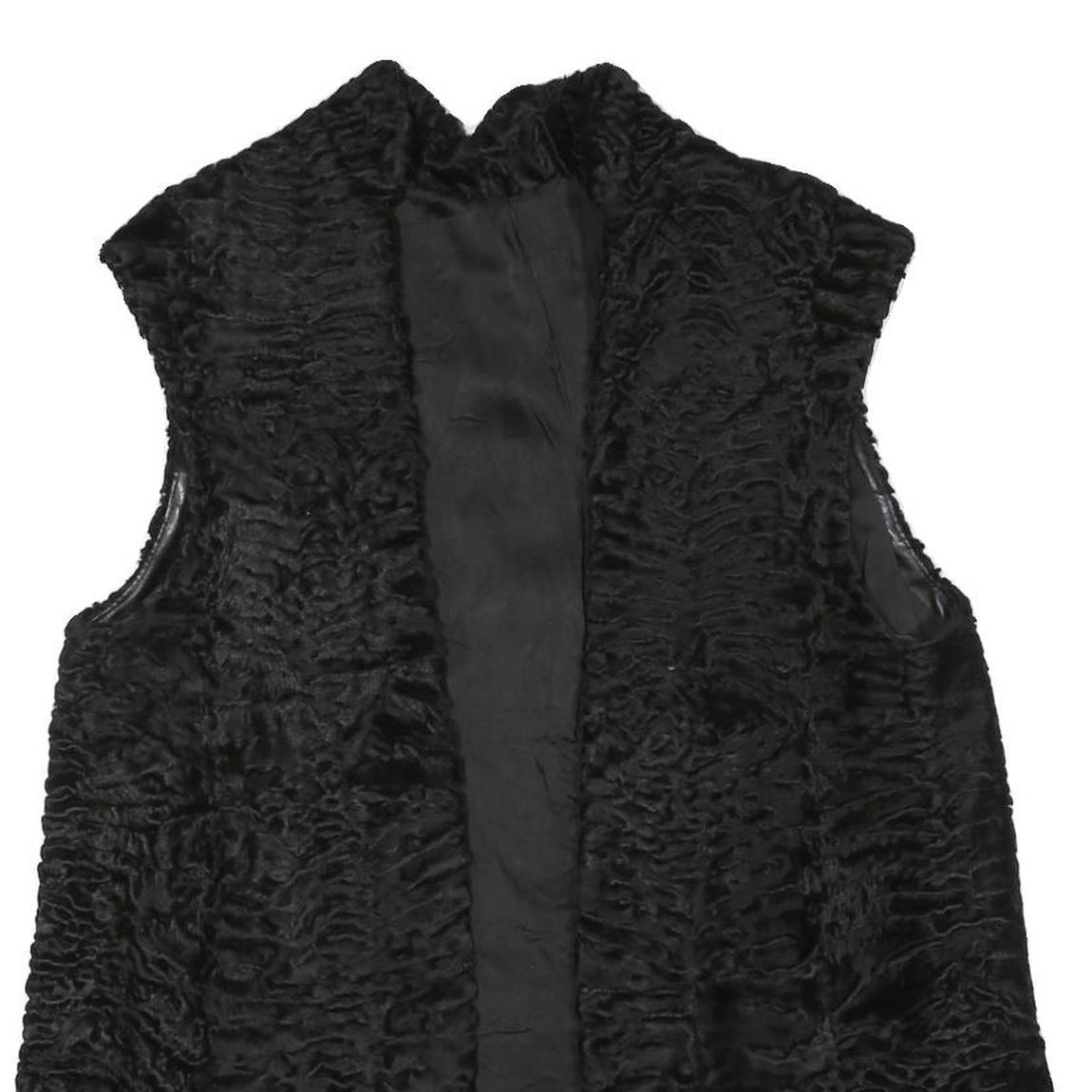 Womens Black Faux Fur Sleeveless Jacket M Polyester Blend Plush Warm Soft