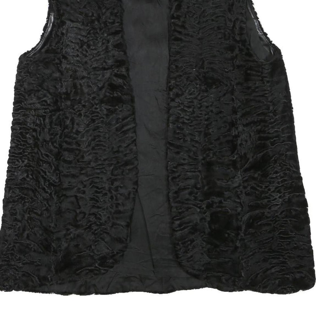 Womens Black Faux Fur Sleeveless Jacket M Polyester Blend Plush Warm Soft